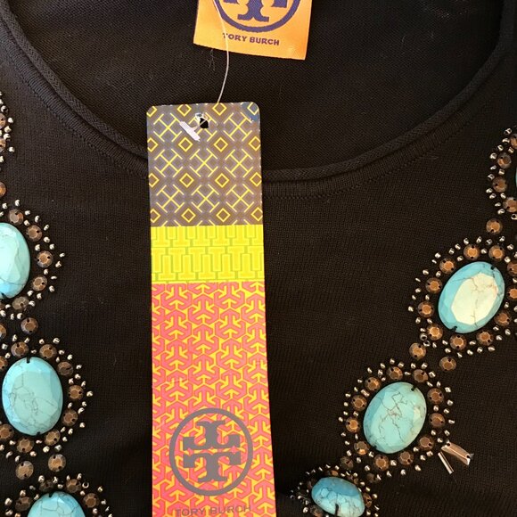NWT Tory Burch top women's S turquoise stone black southwestern western Tribal - Picture 8 of 12